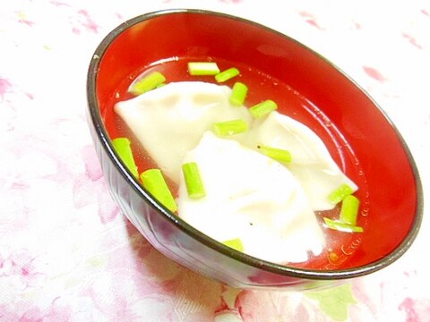 ❤えび水餃子とにんにくの芽のスープ❤